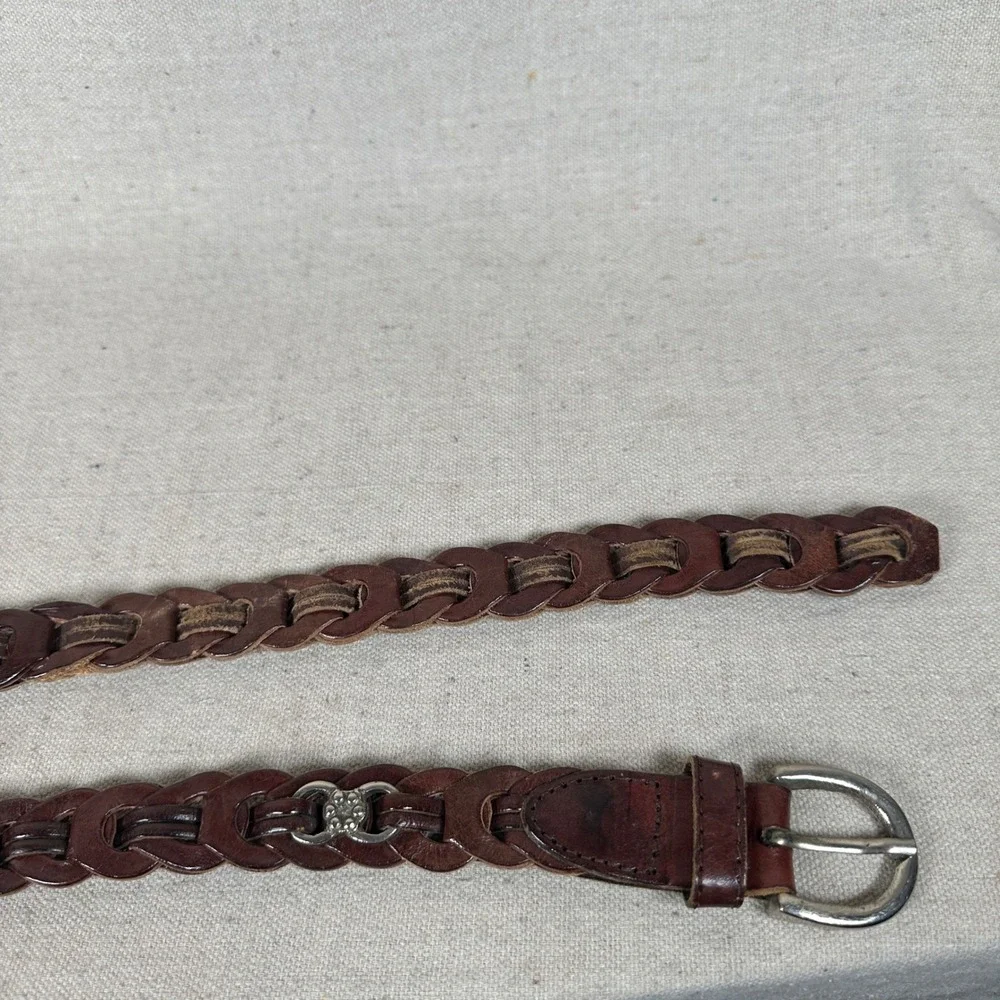 Western‎ Brown Braided Genuine Leather Belt Silver Flower Concho Accents Size SM